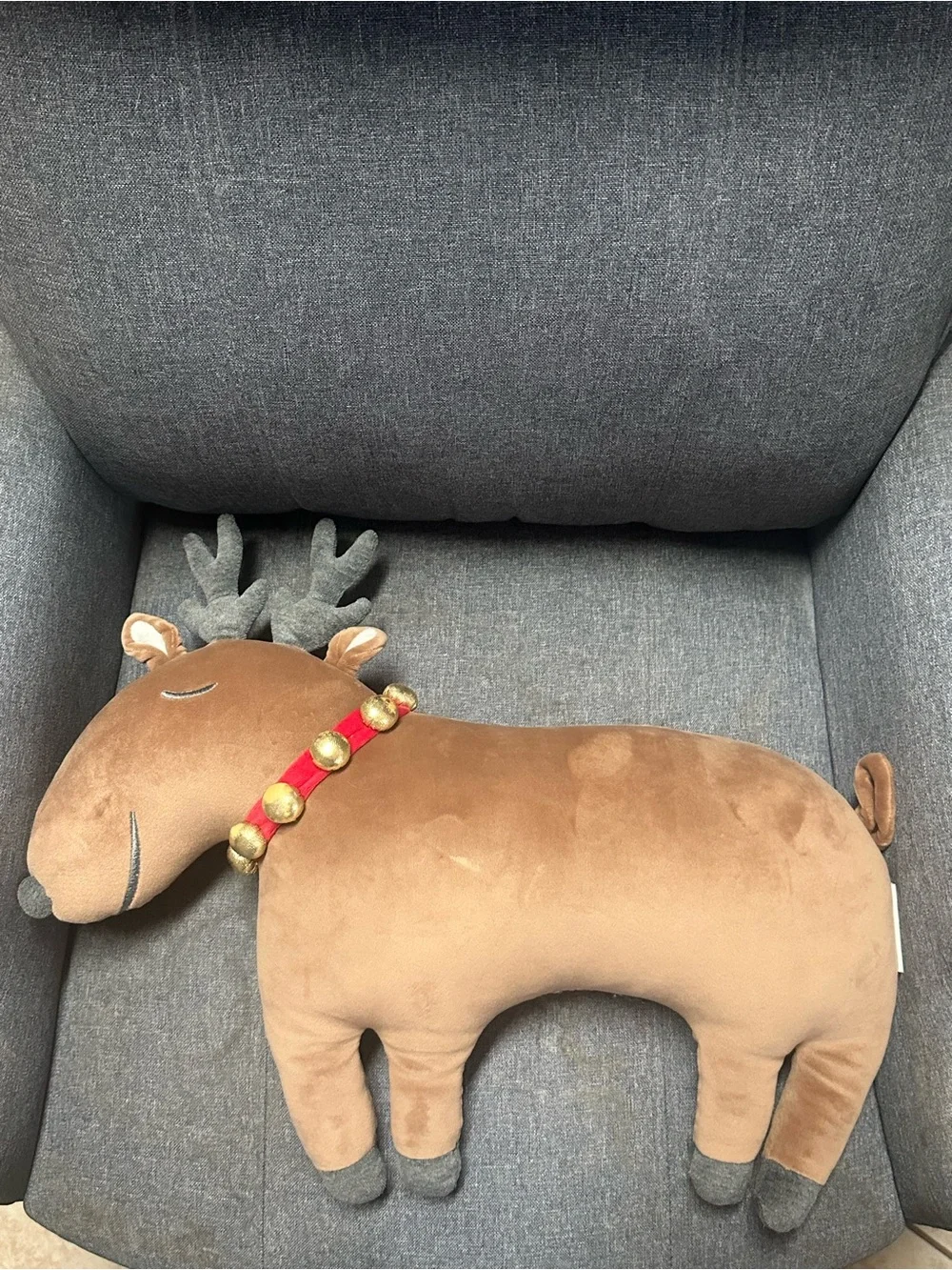 Pottery Barn Kids Plush Reindeer Pillow with Jingle Bell Collar